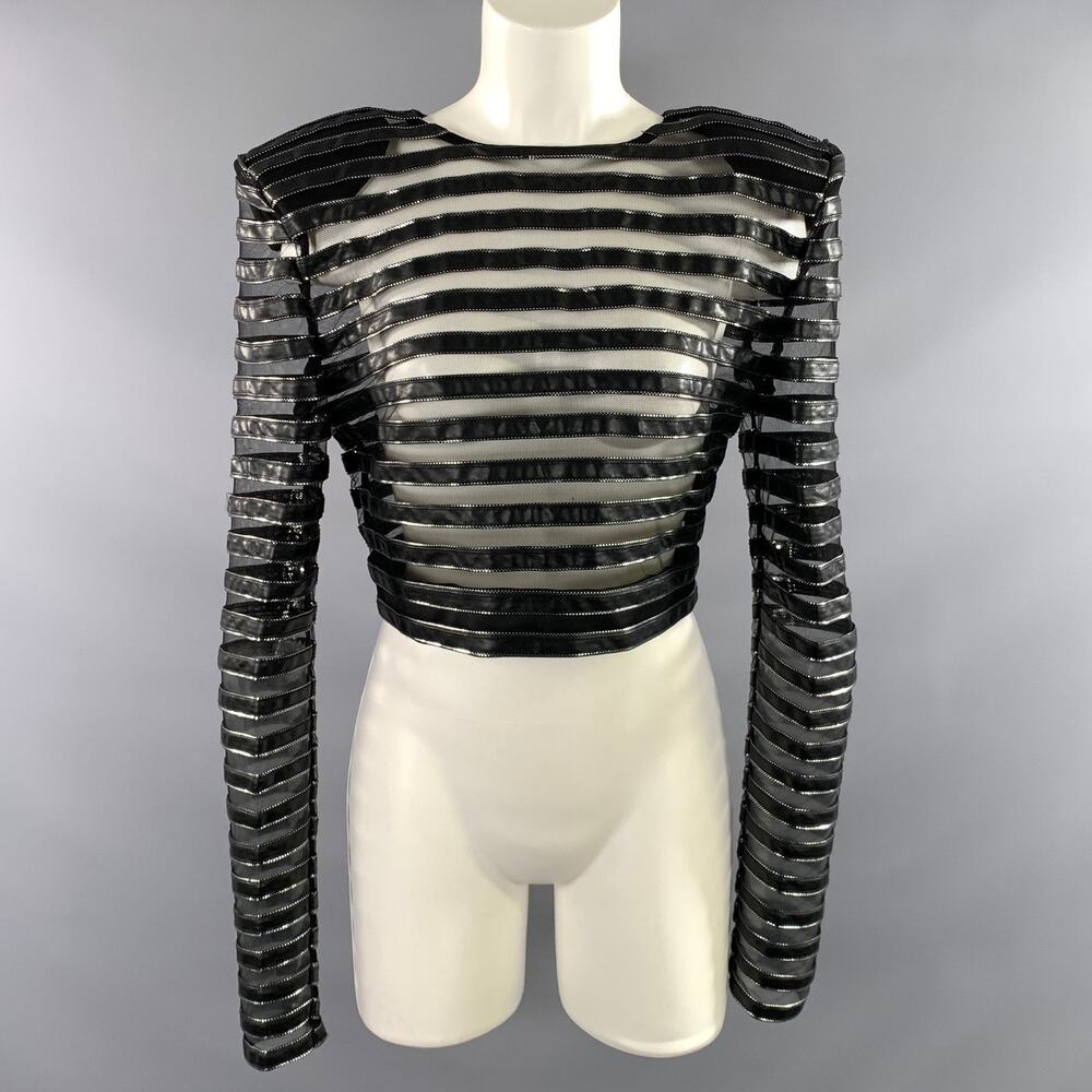 ZHIVAGO Size M Black Silver Polyester Stripe Cropped Dress Top
